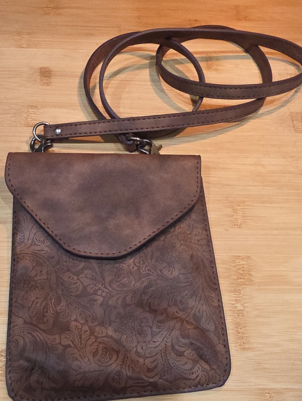 Brown Floral-Embossed Leather Crossbody Bag - Women's Everyday Shoulder Bag
